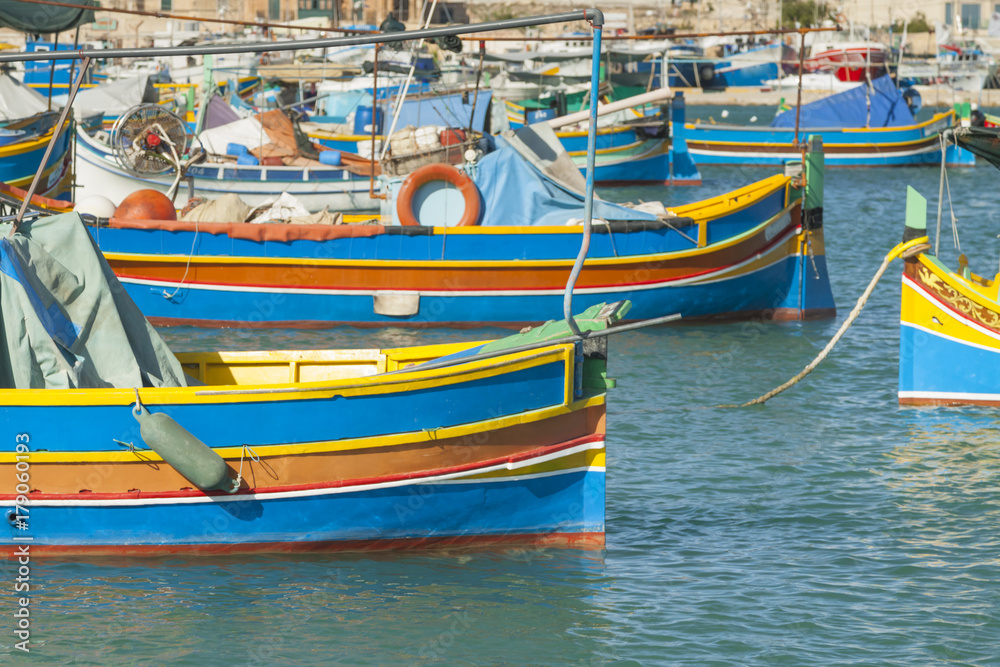 Malta, Marsaxlokk Harbour, Luzzu Boats
