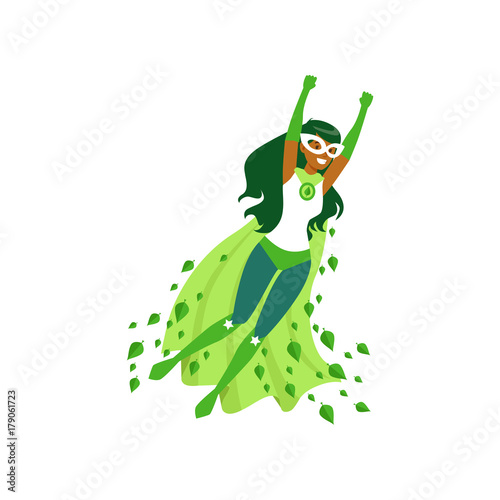 Black woman superhero in flying pose with hands up