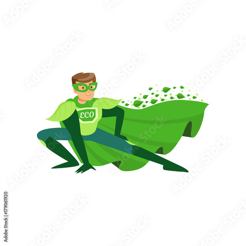 Colorful flat illustration of eco superhero in pose