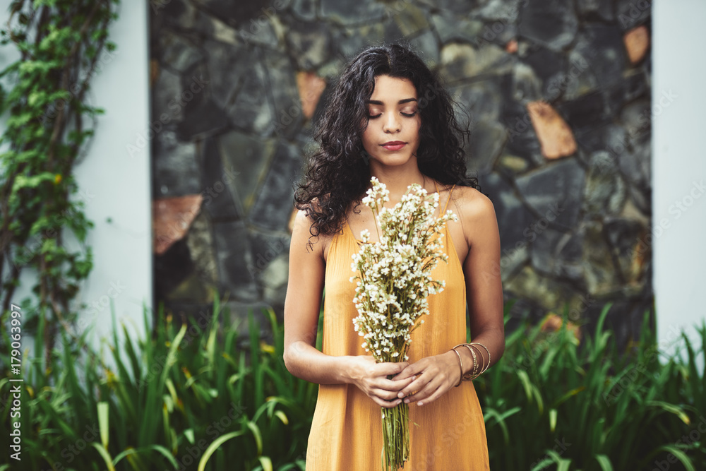Fototapeta premium Enjoying smell of flowers