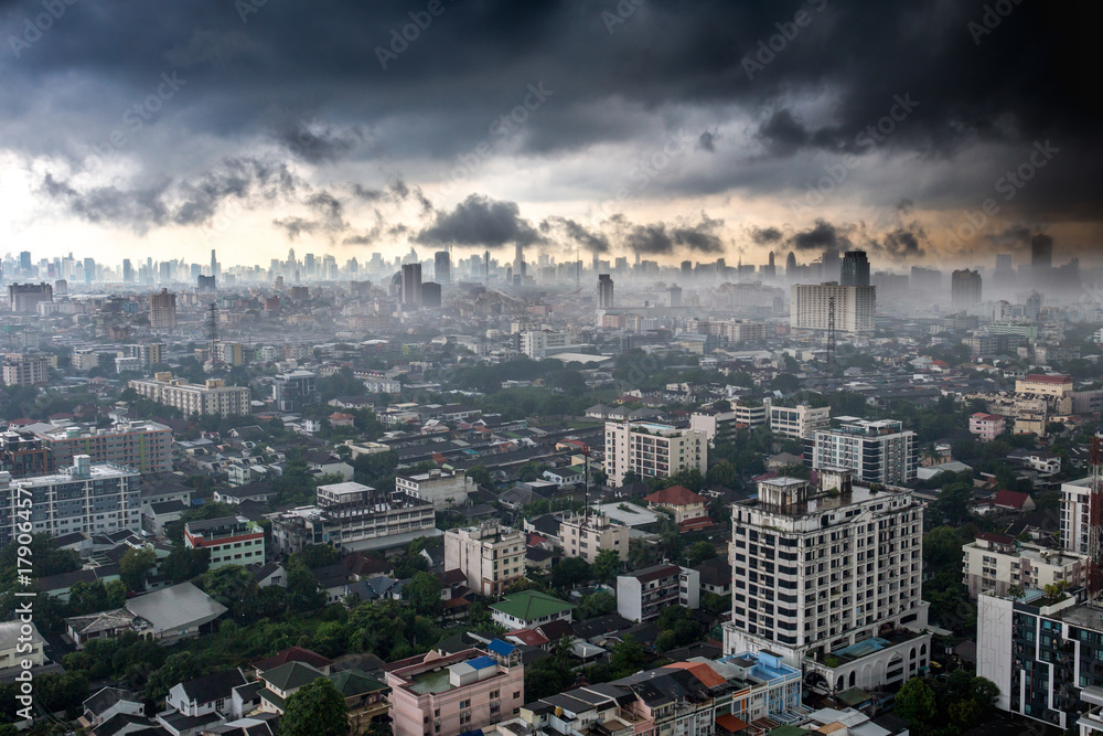 Storm clouds loom over the city in Bangkok