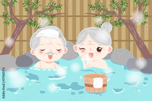 old couple with hot spring