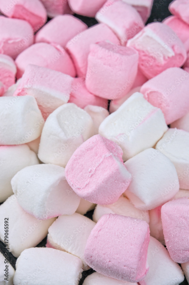 White and pink marshmallows background White and pink marshmallows background