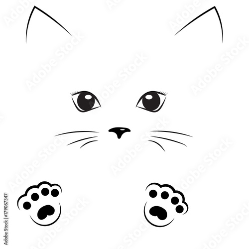 vector black outline drawing cat gir face with paws