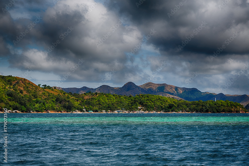 from a boat  in  beautiful panorama coastline sea and rock