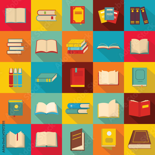 Book icons set, flat style