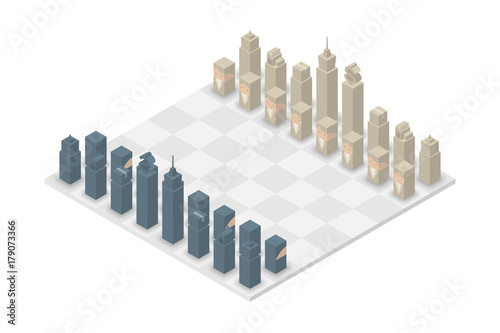 Business chess cube isometric 3d design set, Start Game concept idea illustration isolated on white background