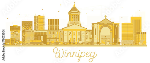 Winnipeg Canada City skyline golden silhouette.