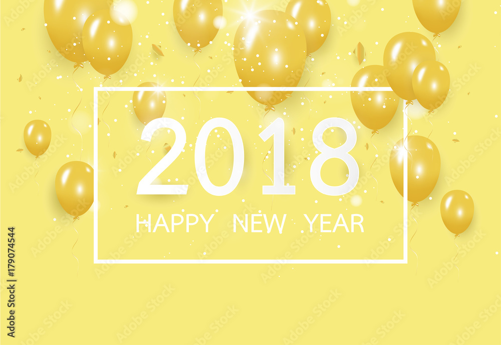 Happy new year 2018 with creative yellow balloon concept on pastel pink background for copy space. minimal concept. Vector Illustration