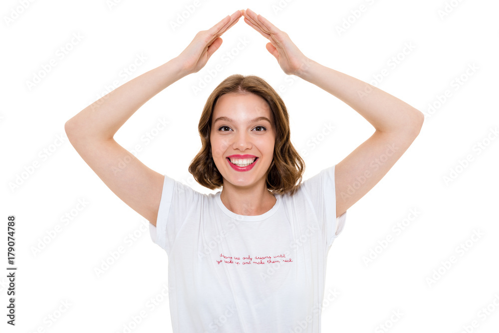 Happy pretty caucasian woman standing isolated Happy pretty caucasian woman standing isolated