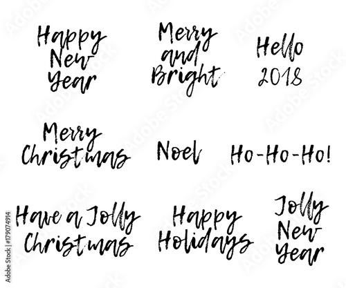 Set of Merry Christmas card with calligraphy text. Template for Greetings, Congratulations, Housewarming posters, Invitations, Photo overlays. Vector illustration