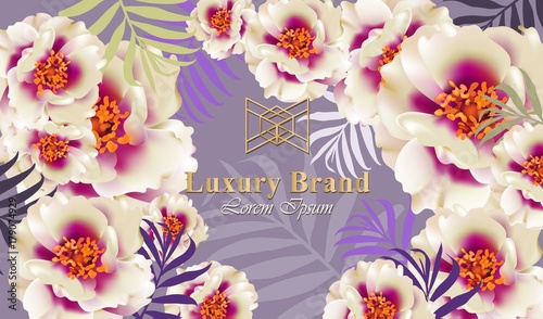 Luxury card with delicate flowers Vector. Beautiful illustration for brand bo...