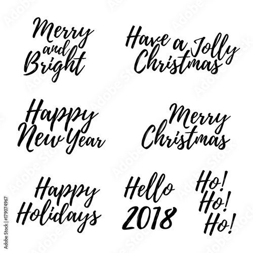 Set of Merry Christmas card with calligraphy text. Template for Greetings, Congratulations, Housewarming posters, Invitations, Photo overlays. Vector illustration