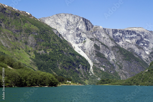 Green mountains and Waterfalls in Sognefjord Scandinavia. Norway © Tatiana