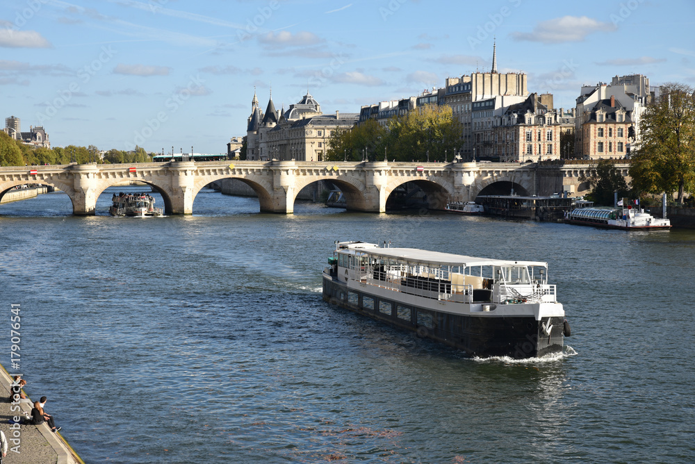 Obraz premium Pont Neuf et bateaux sur la Seine à Paris, France
