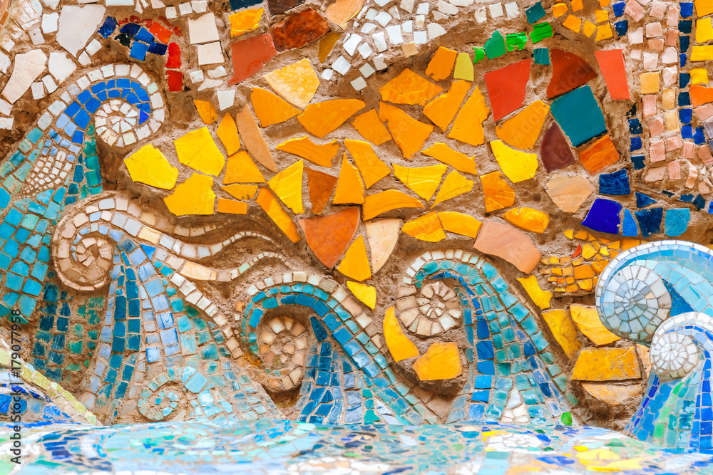 Detail of beautiful old abstract ceramic mosaic  with the image of sea waves