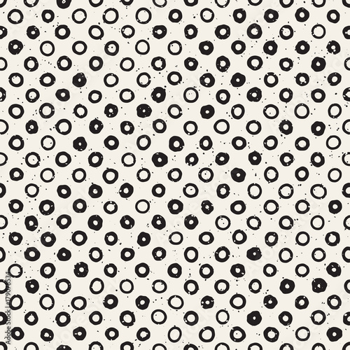 Hand drawn black and white ink abstract seamless pattern. Vector stylish grunge texture. Monochrome geometric scattered shapes lines