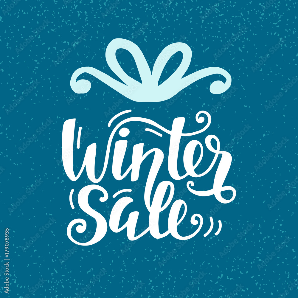 Winter Sale banner with hand lettering, inscription in gift box silhouette