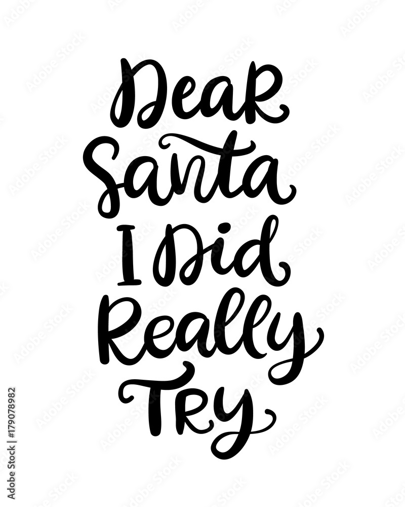 Dear Santa, I did really try phrase. Christmas hand drawn ink lettering