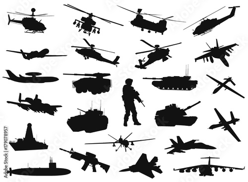 Vector military silhouettes set