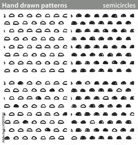 Hand drawn patterns  semicircles. Four different seamless patterns made with hand drawn semicircles.