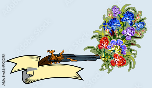 Fototapeta Naklejka Na Ścianę i Meble -  Revolver, shooting a bouquet of flowers