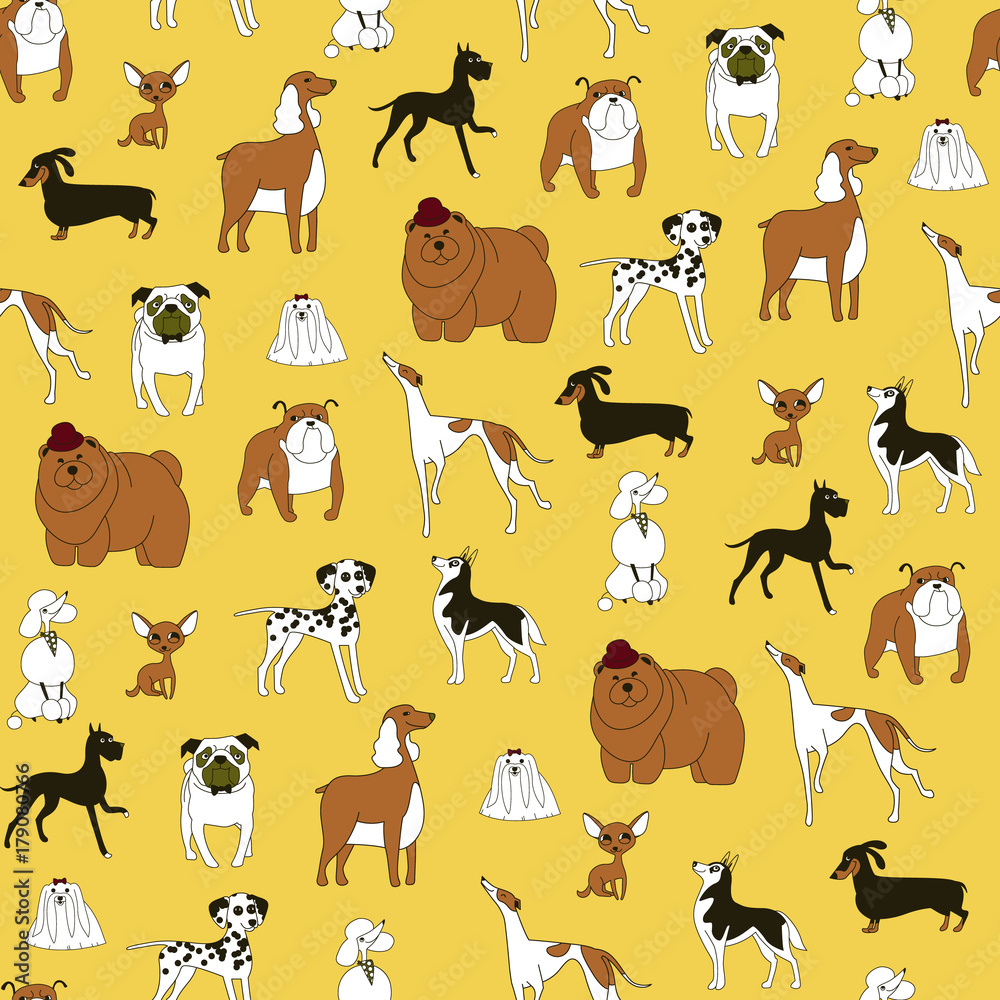 Breeds of dogs Seamless pattern. Minimalism. Vector illustration