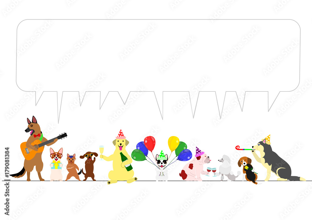 Fototapeta premium party dogs border with speech bubbles