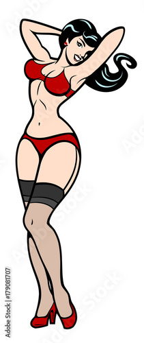 Image of a sexy girl in a traditional style of Old school tattoo pin up