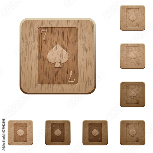 Seven of spades card wooden buttons