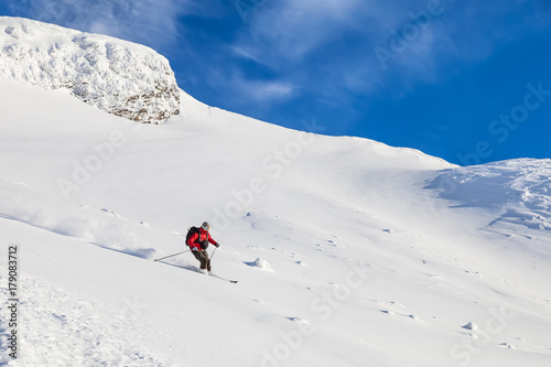 good skiing in the snowy mountains.