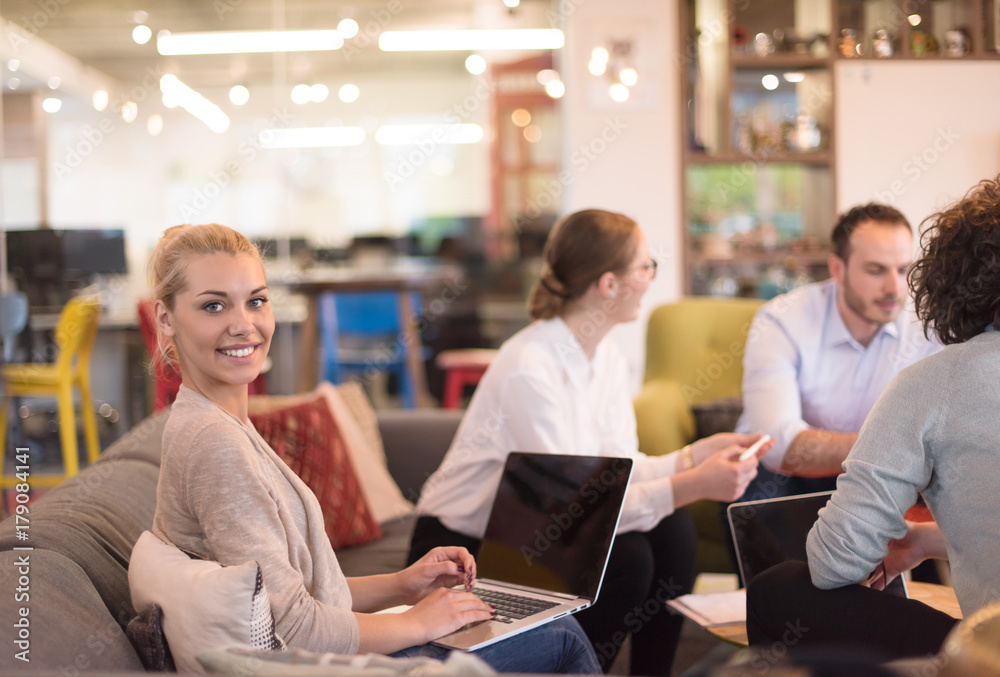 Startup Business Team At A Meeting at modern office building