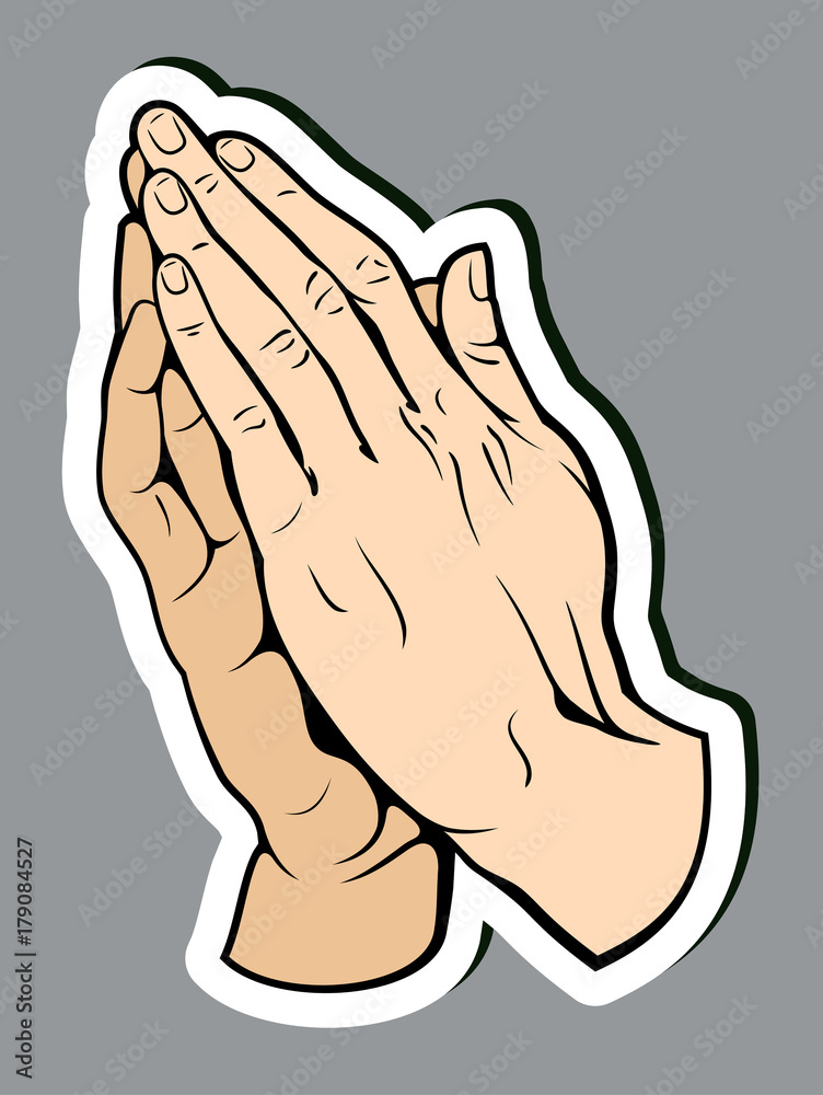 hands folded in prayer. Sticker Stock Vector
