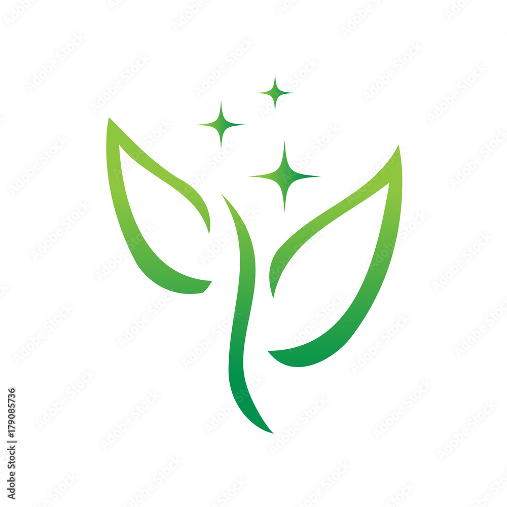 outline of leaf with sparkles icon, leaf icon, isolated on white background.