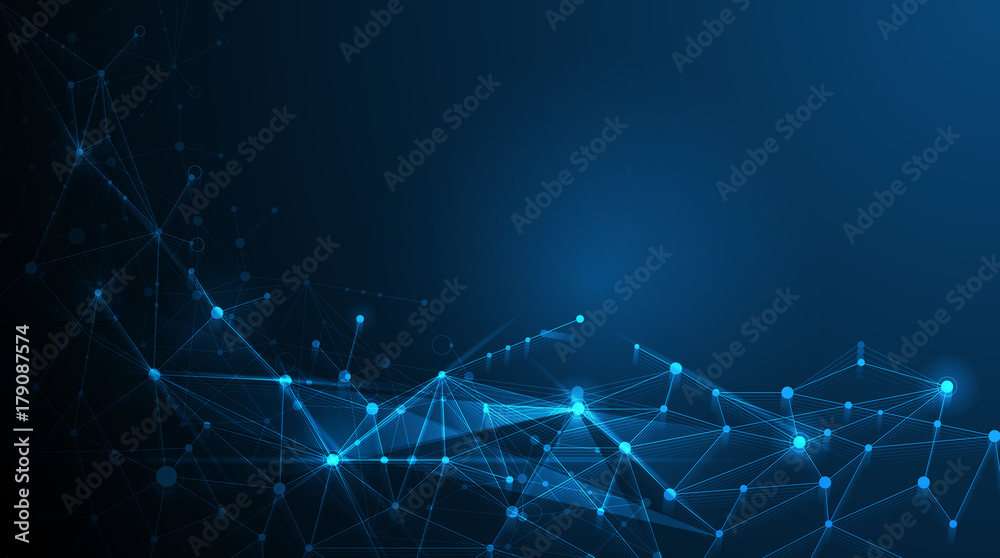 Abstract futuristic - Molecules technology with polygonal shapes on dark blue background. Illustration Vector design digital technology concept. 