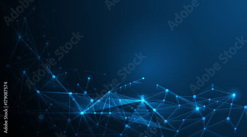 Abstract futuristic - Molecules technology with polygonal shapes on dark blue background. Illustration Vector design digital technology concept.  photo