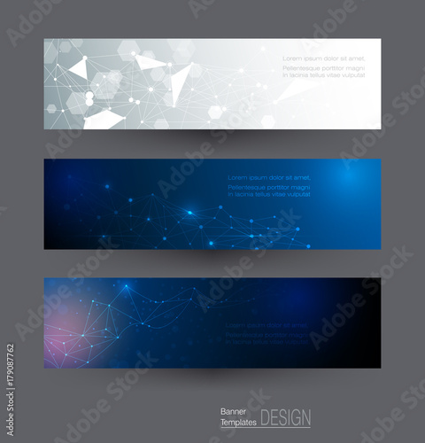 Vector banners set of circuit board on hexagons background. Hi-tech digital technology and engineering, digital telecom technology concept. Vector abstract futuristic on dark blue color background