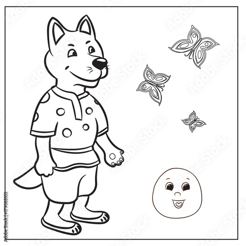 Russian folk tale about kolobok. Coloring. 