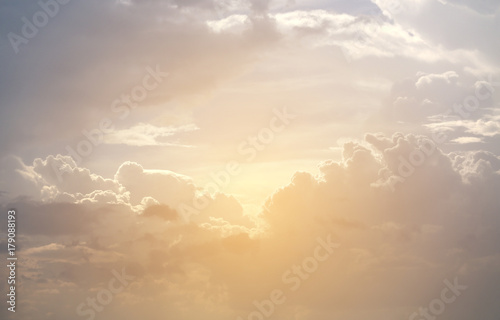 Sky and clouds with sunlight for background.