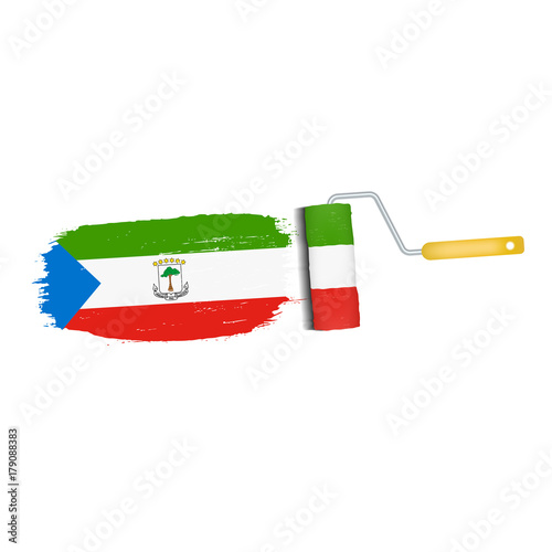 Brush Stroke With Equatorial Guinea National Flag Isolated On A White Background. Vector Illustration. National Flag In Grungy Style. Brushstroke. Use For Brochures, Printed Materials, Logos photo