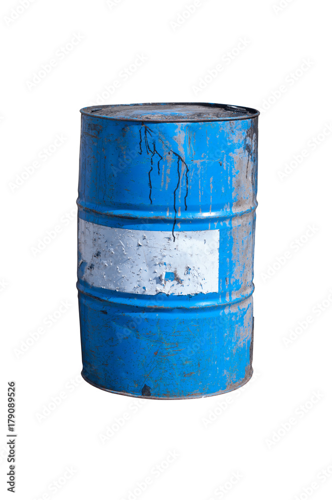 Old blue oil barrel isolated on white background Old blue oil barrel isolated on white background
