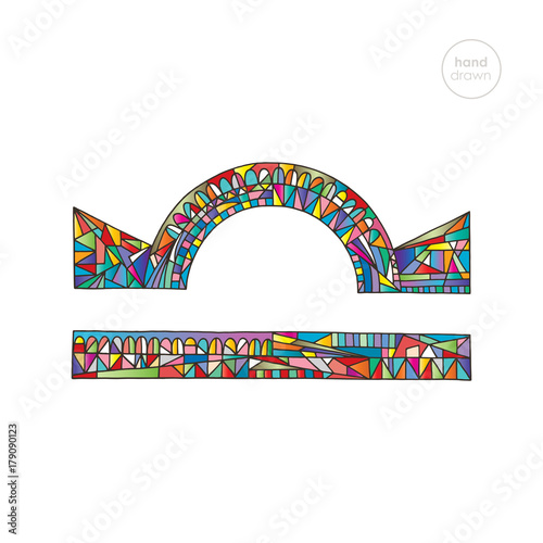 Libra zodiac sign. Horoscope vector illustration. Astrological hand drawn series. Colorful bright magic symbol in modern style.