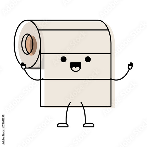 kawaii cartoon roll paper towel in colorful watercolor silhouette