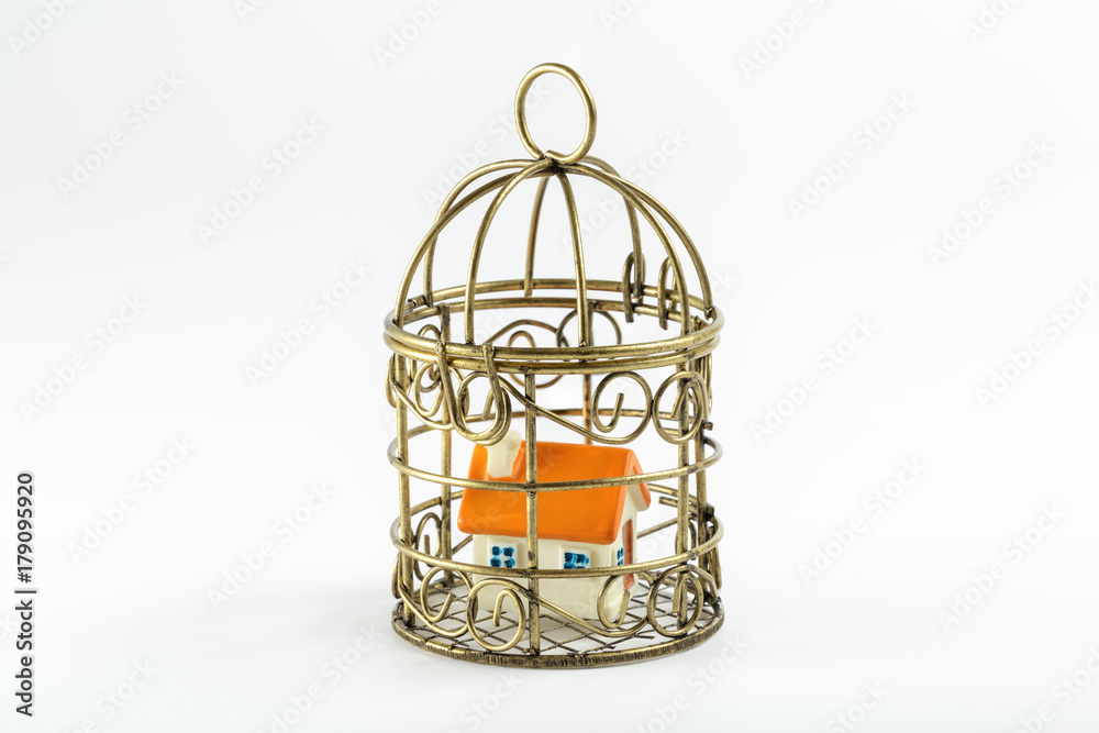 Toy house in a wire cage Toy house in a wire cage