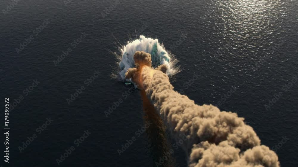 meteorite fall into the ocean, top view
