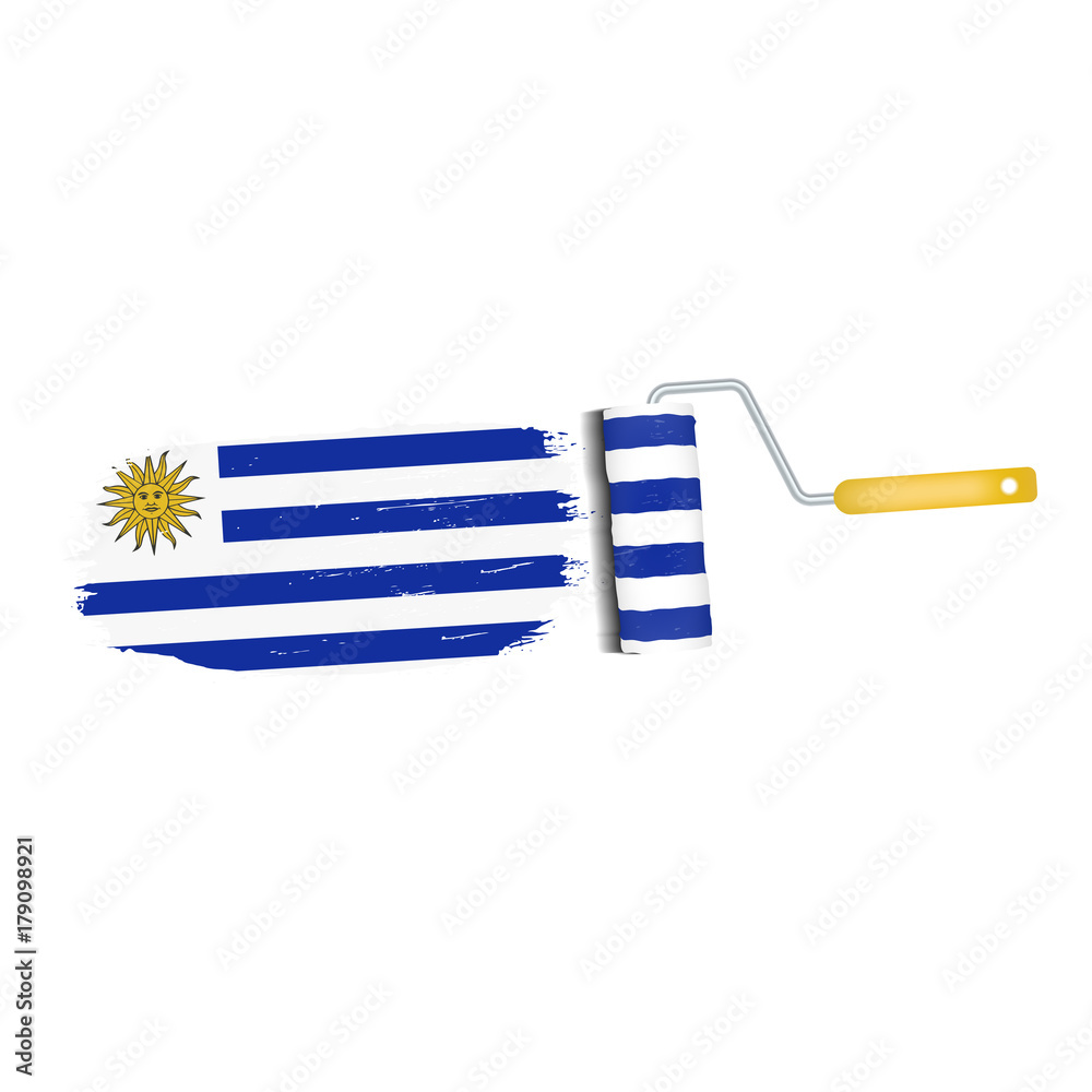 Obraz premium Brush Stroke With Uruguay National Flag Isolated On A White Background. Vector Illustration. National Flag In Grungy Style. Brushstroke. Use For Brochures, Printed Materials, Logos, Independence Day