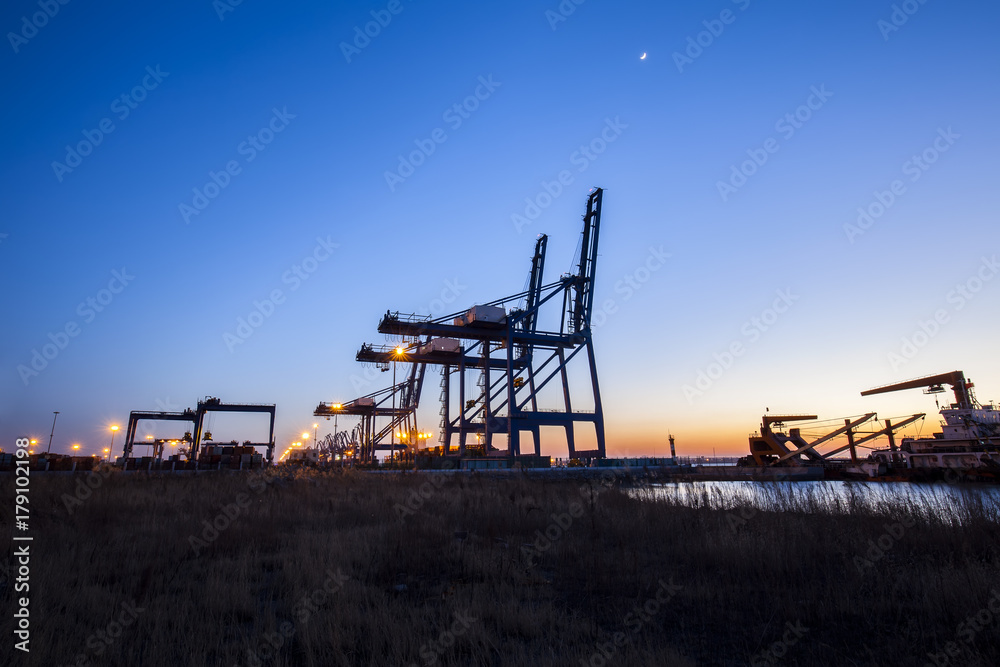 Container terminal in the evening Container terminal in the evening