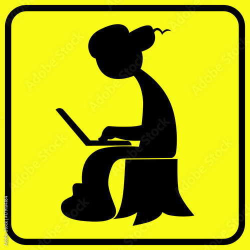 Russian hacker ahead humorous sign. Used for print, poster