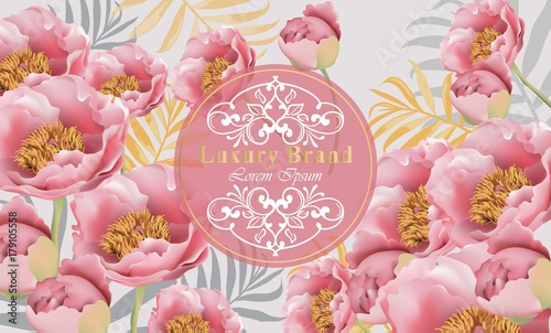 Pink flowers card Vector. Beautiful illustration for invitation, wedding, bra...