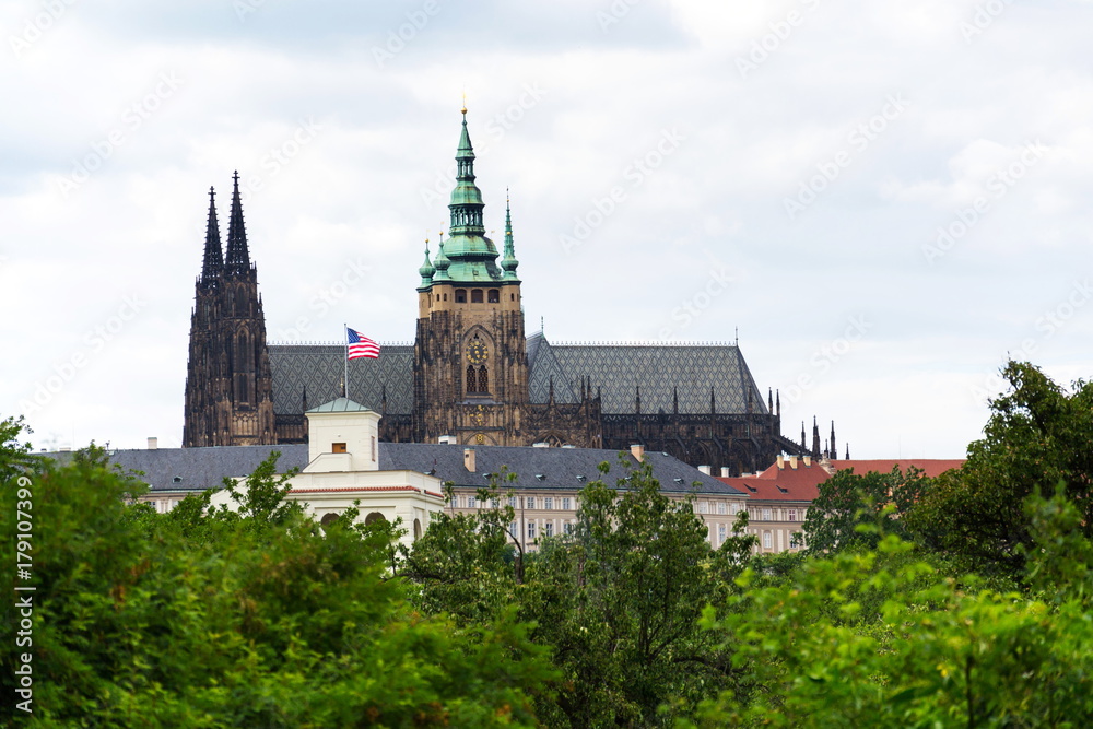 Glorietta pavilion at U.S. Embassy Prague with St. Vitus Cathedral